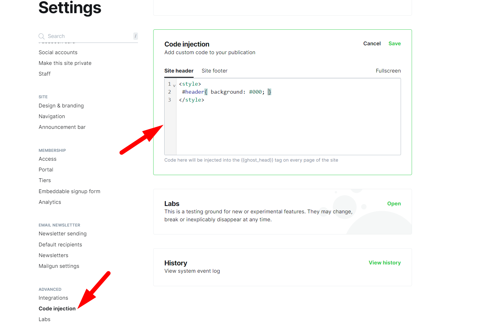 Code Injection Panel