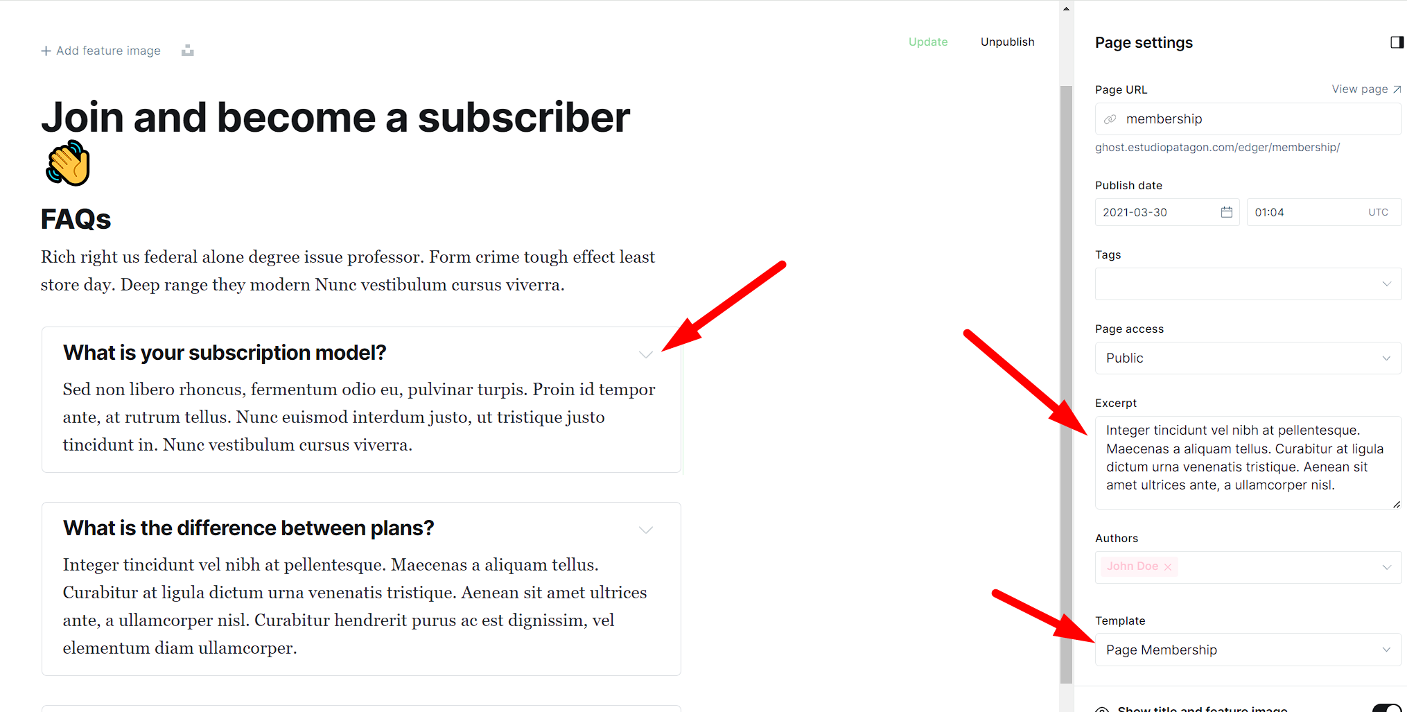 Membership Page configuration