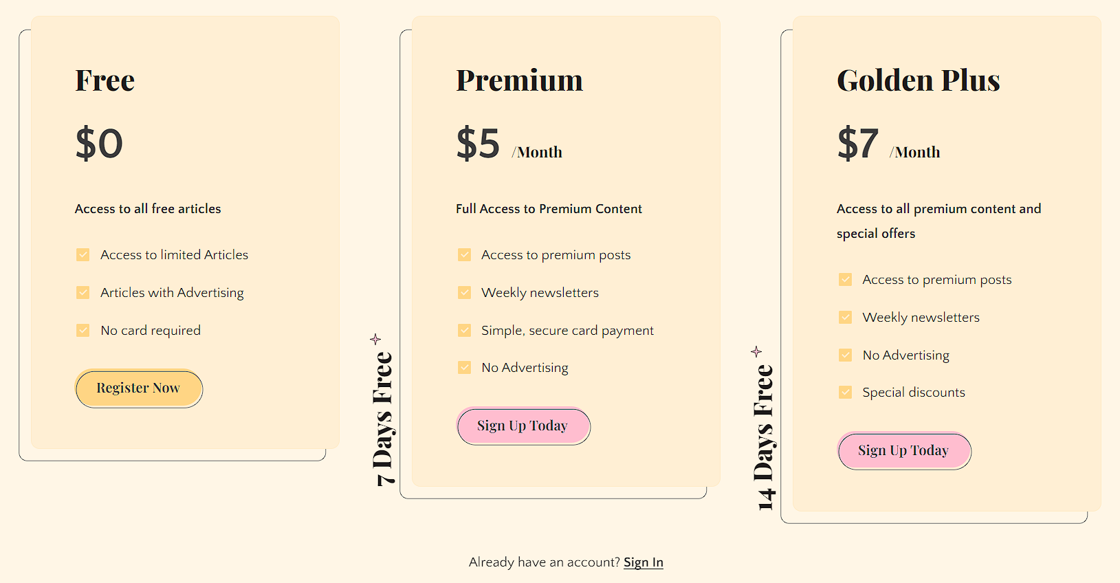 Price Tables (optional)