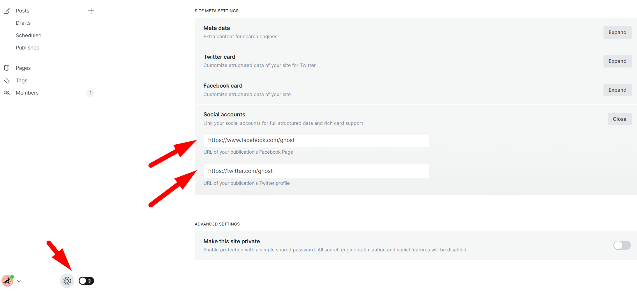 Connect Facebook and Twitter accounts