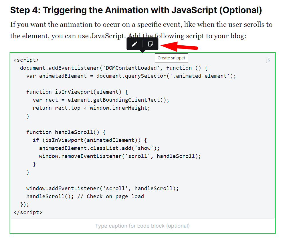 Click the Create Snippet button