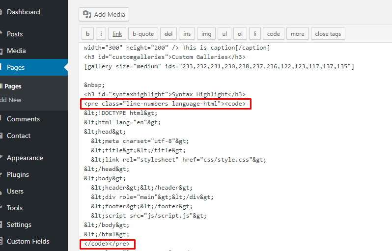 Full HTML example