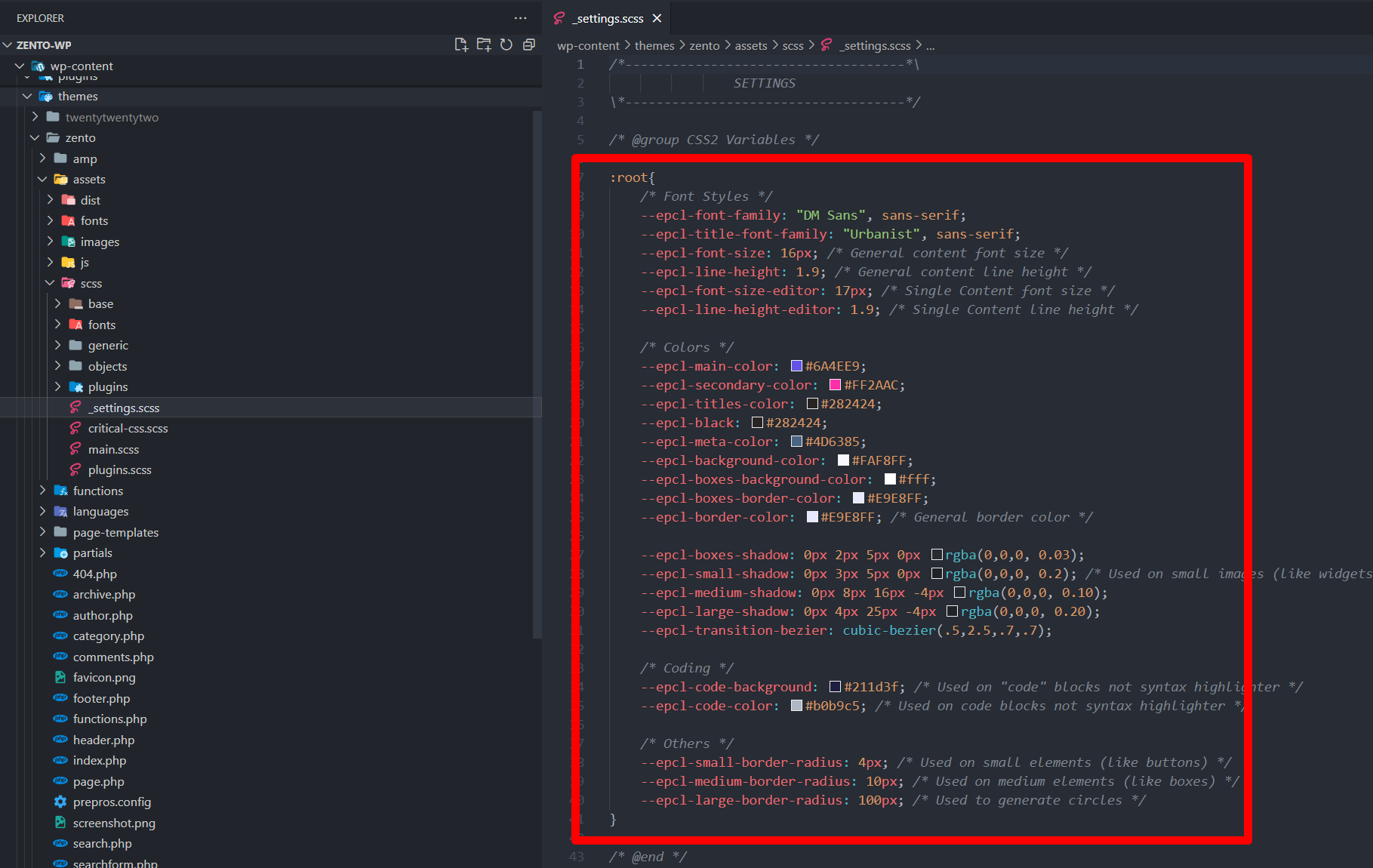 SCSS variables example