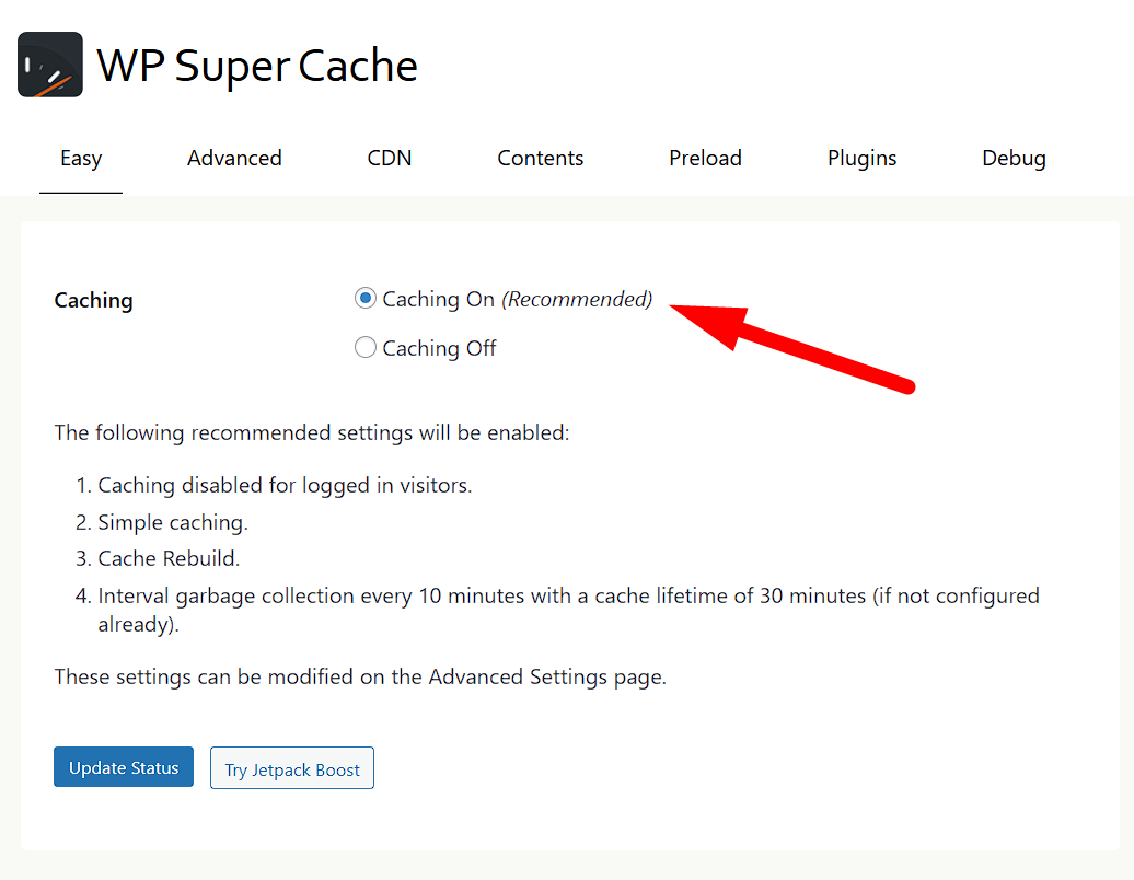 Select “Caching On”