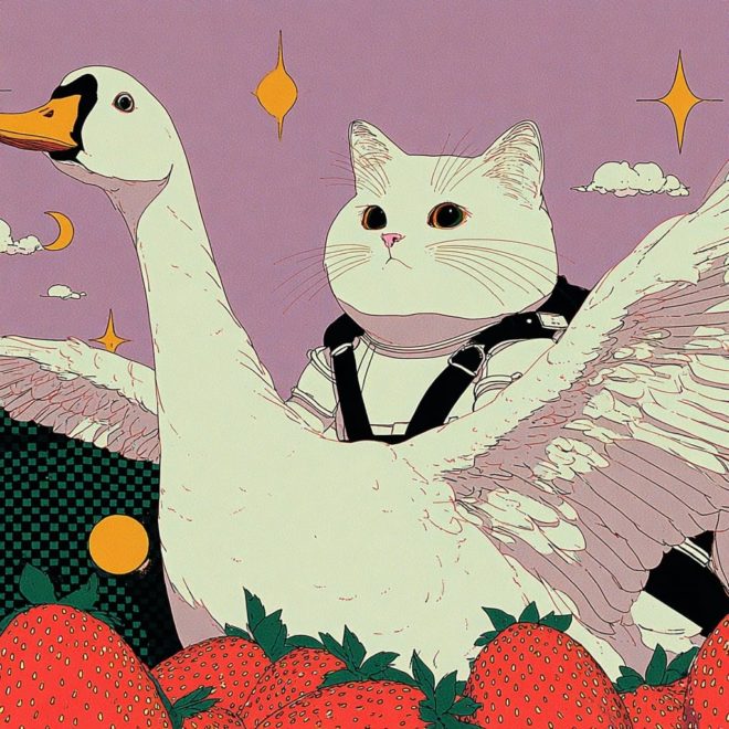 Feline knight’s strawberry dream