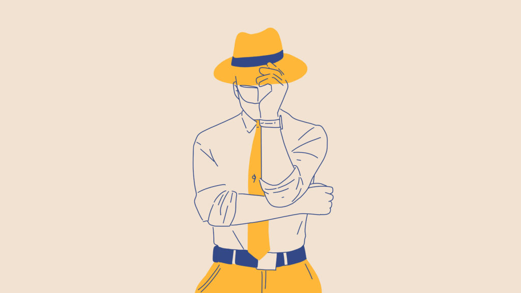 mixkit man holding the brim of a yellow fedora that covers 93 desktop wallpaper A small dog named Duden flows by their place