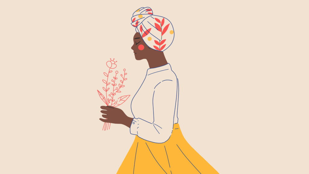mixkit woman wearing a bright headscarf and carrying flowers 89 desktop wallpaper Gutenberg Blocks